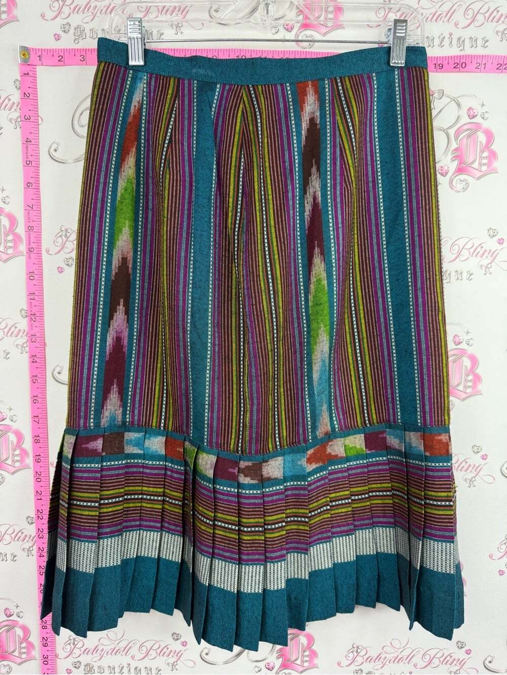 Skirt pleated rainbow Teal Multi-Stripe Pleated Midi Skirt